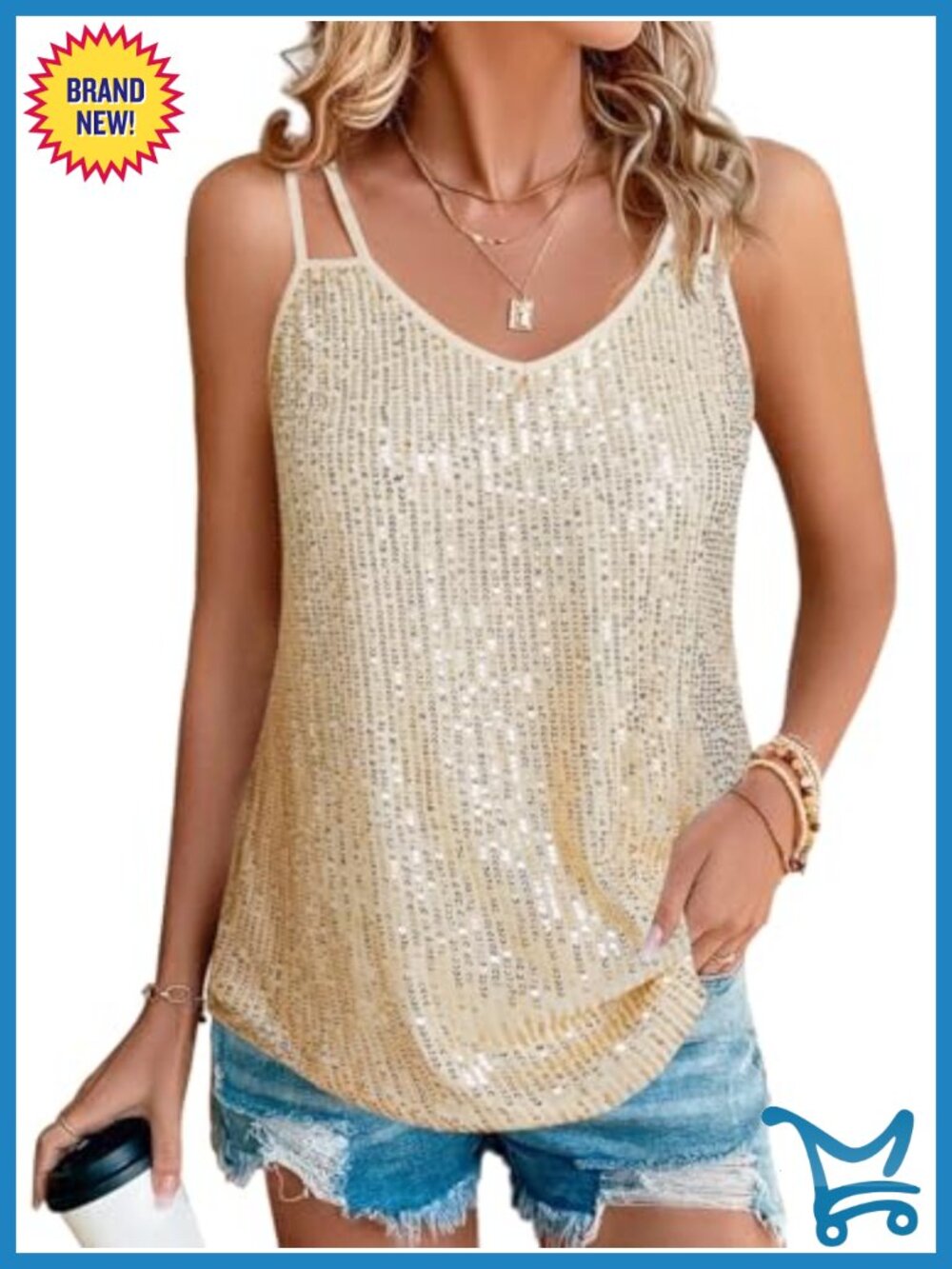 Sequin Tank Top V-Neck Sleeveless Sparkly Party Club Night Out Top